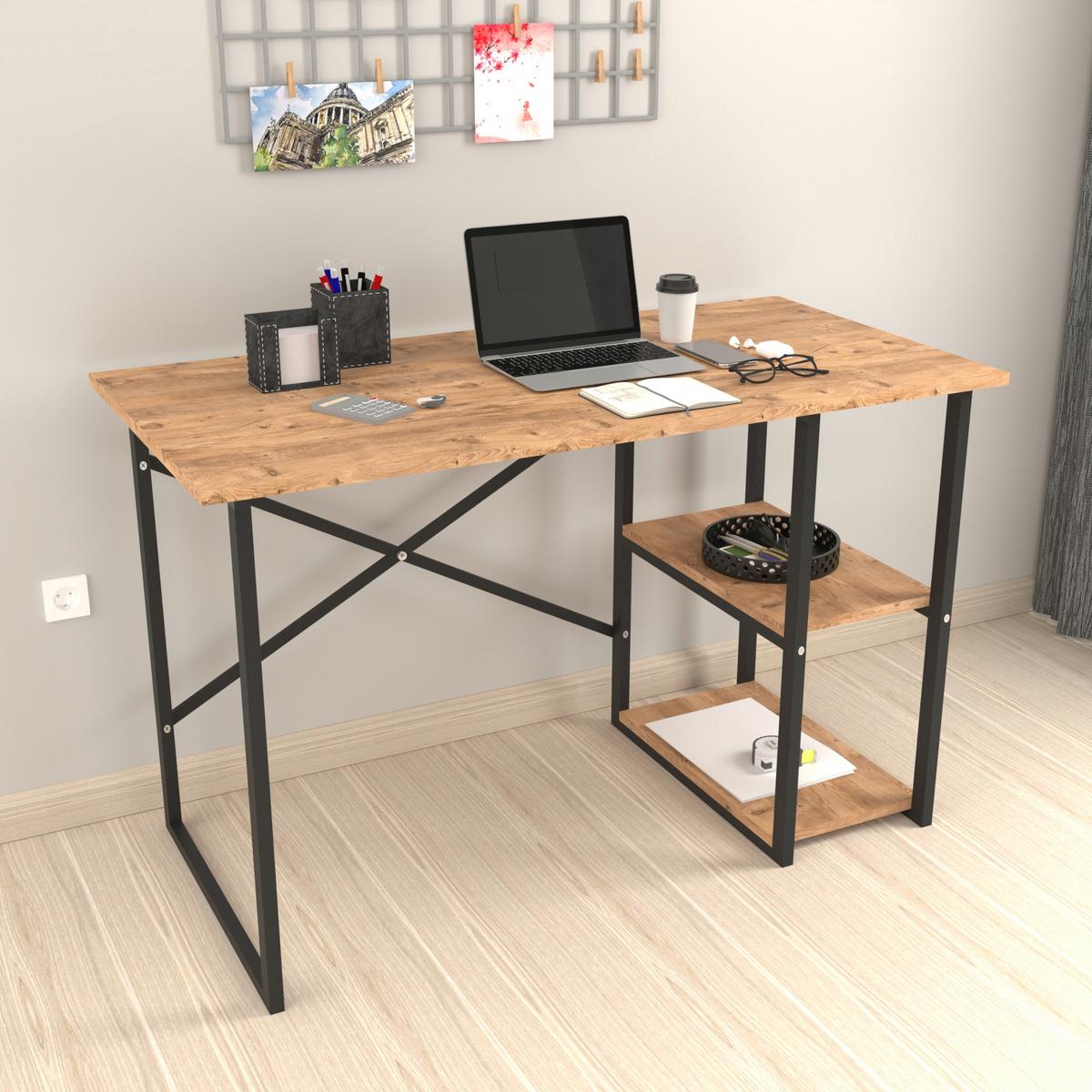 SCHREIBTISCH Nittedal - Eichefarben/Schwarz, Holzwerkstoff/Metall (60/120/75cm) - [en.casa]