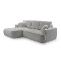 ECKSOFA FILO Grau Boucle-Stoff mit Schlaffunktion - Grau, Holz (260/168cm) - MASSENO