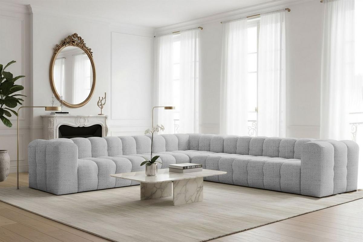 ECKSOFA Solvie Xl In Moly - Hellgrau, Holzwerkstoff/Textil (330/330cm) - Fun Möbel