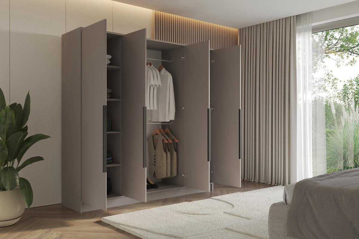 KLEIDERSCHRANK - PORTO - 200 - Kaschmir - Kaschmir/Schwarz, Holzwerkstoff (200/200/51cm) - ALTDECOR