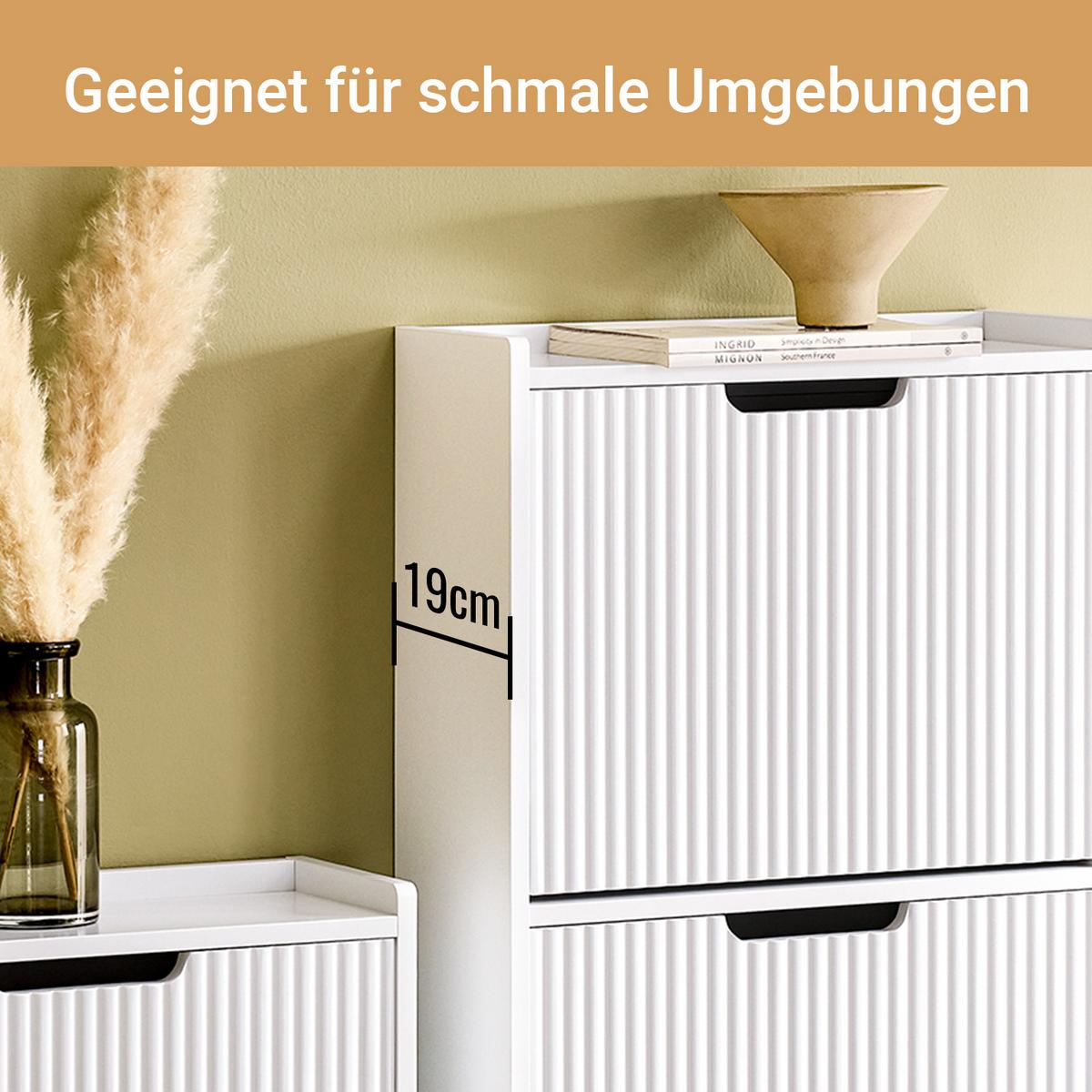 SCHUHSCHRANK mit 3 Klappen, Weiß 50x130x19cm - Weiß, Holzwerkstoff/Metall (50/130/19cm) - SoBuy