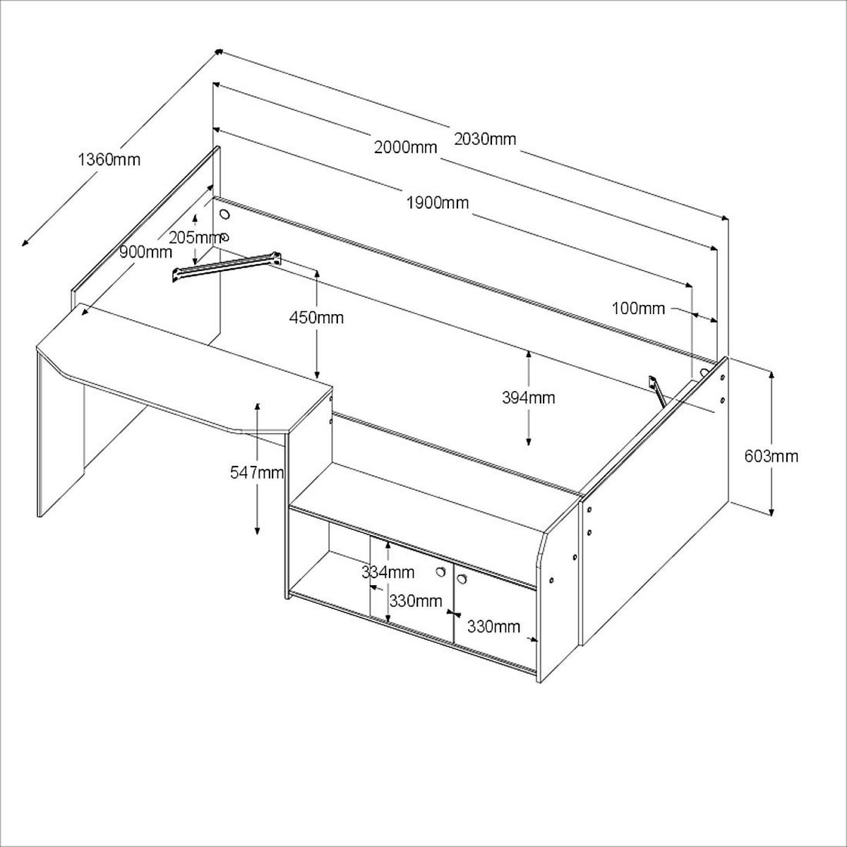 HOCHBETT Eiche, Salbei Grün, Stauraum-Bett für Kinder- und Jugendzimmer, 90 x 200 - Salbeigrün/Eichefarben, Holzwerkstoff (90/200cm) - Parisot Meuble