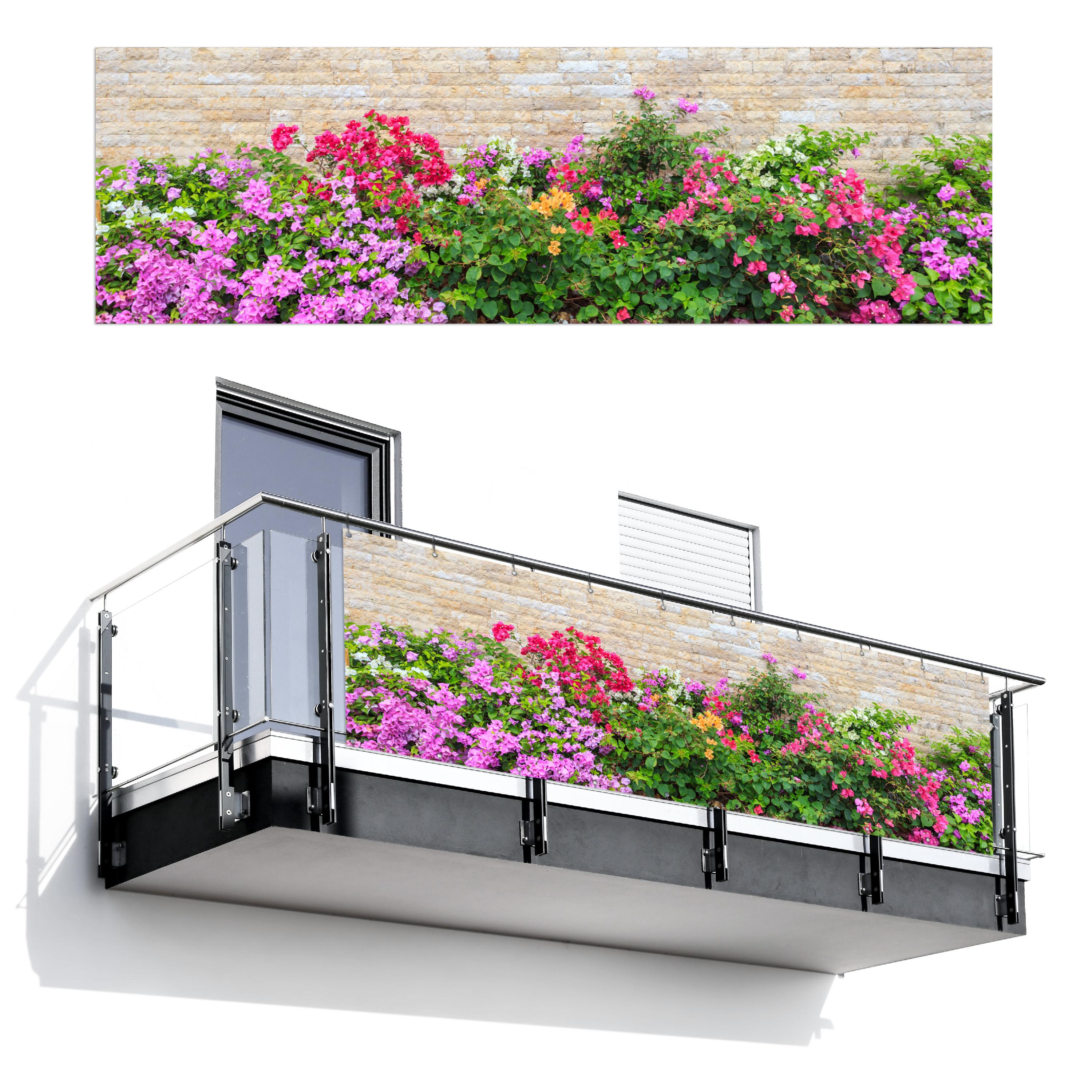 BALKON-SICHTSCHUTZ Blumen - Pflanzen - Blätter - Steine Windschutz 300x95 cm - Pink, Kunststoff (300/95cm) - MuchoWow