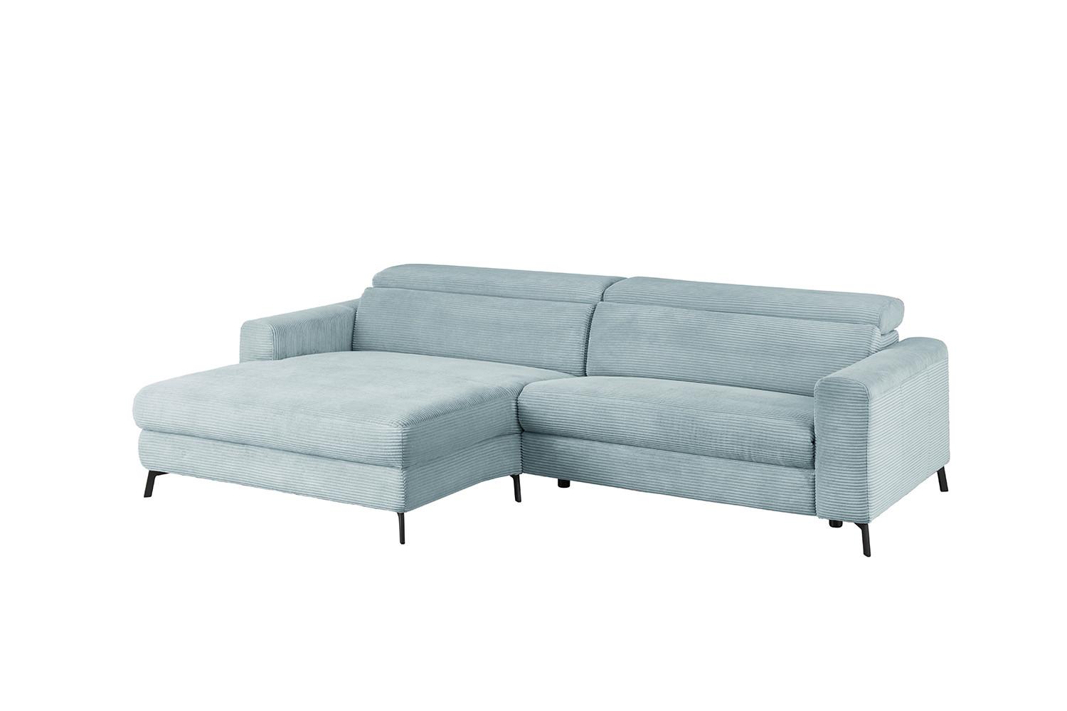 ECKSOFA LAISKA Hellblau Cord - Schwarz/Hellblau, Textil/Metall (282/177cm) - KAWOLA