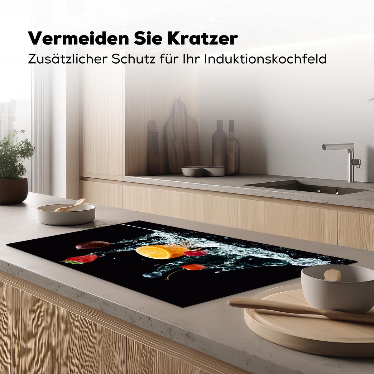 HERDABDECKPLATTE Wasser - Obst - Orange - Erdbeere - Kirsche - Schwarz Induktionsschutz 91.6x52.7 cm - Orange, Kunststoff (91.6/52.7/0.2cm) - MuchoWow