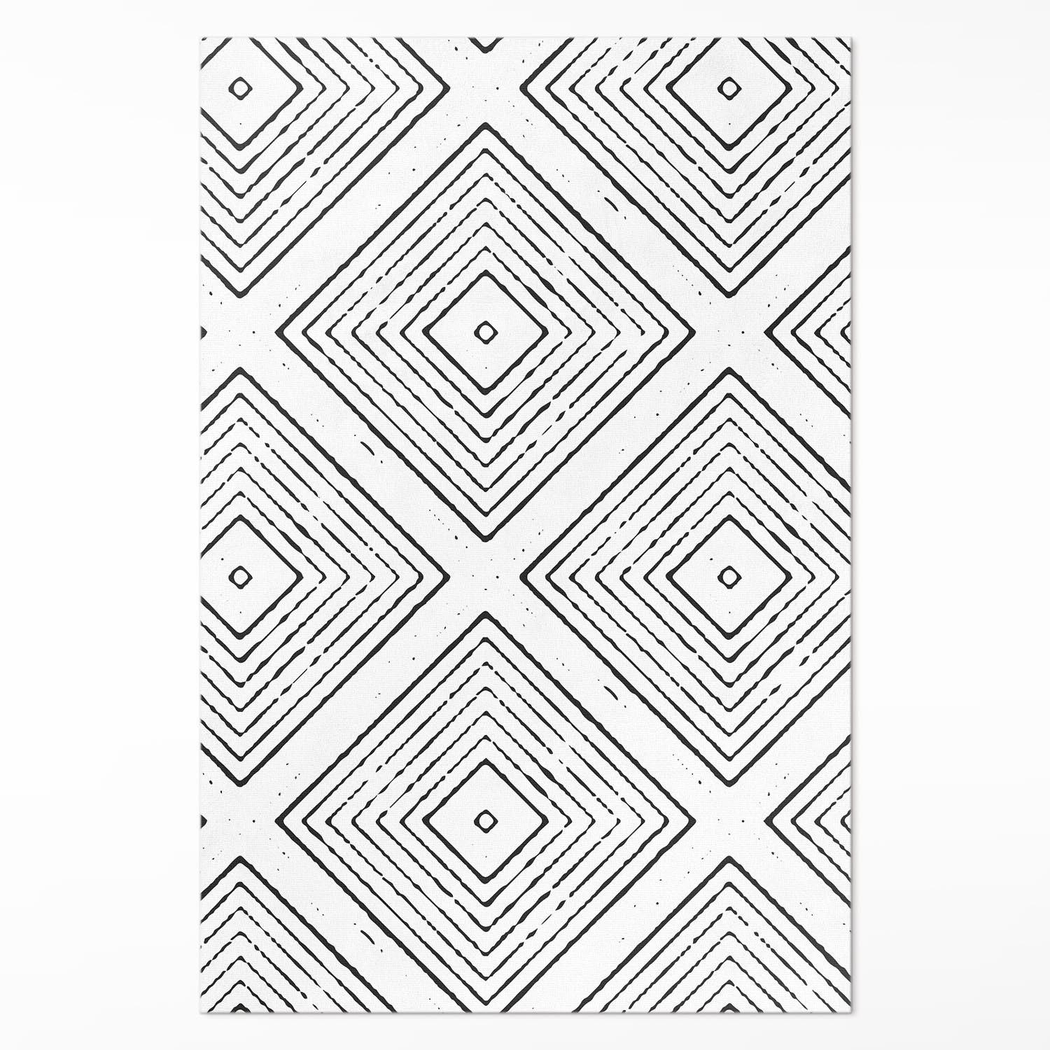 TEPPICH 60x90 cm Regelmäßige Quadrate Boho Muster - Weiß, Kunststoff (60/90cm) - Wallfluent