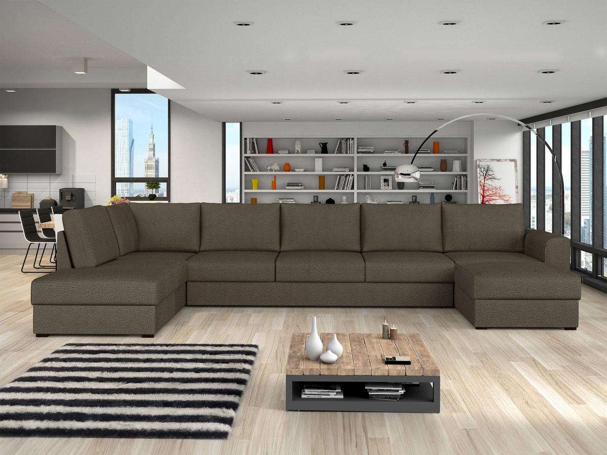 WOHNLANDSCHAFT Wilma Large Premium, Seite: Links - Schwarz/Braun, Holz/Textil (370/85/186cm) - MIRJAN24