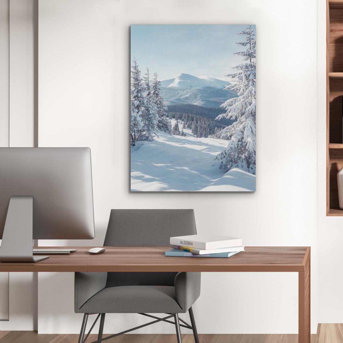 AKUSTIKBILD Winterlandschaft - Natur - Berge - Bäume - Schnee Wandbilder 60x80 cm - Hellblau, Kunststoff (60/80/0.9cm) - MuchoWow