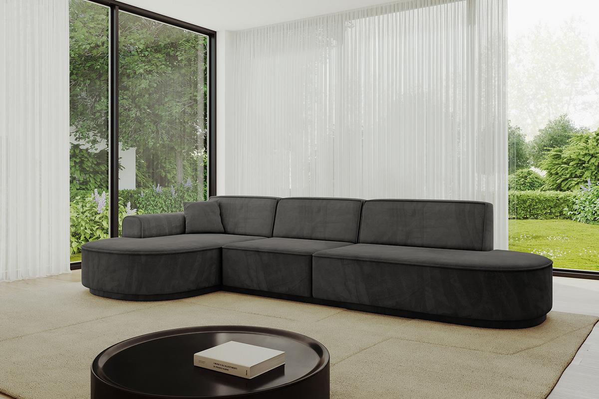 ECKSOFA Ottomane Links MARI-L2-v3 - 328x171x83 cm Dunkelgrau Velours - Dunkelgrau/Schwarz, Holzwerkstoff/Kunststoff (328/171cm) - ALTDECOR