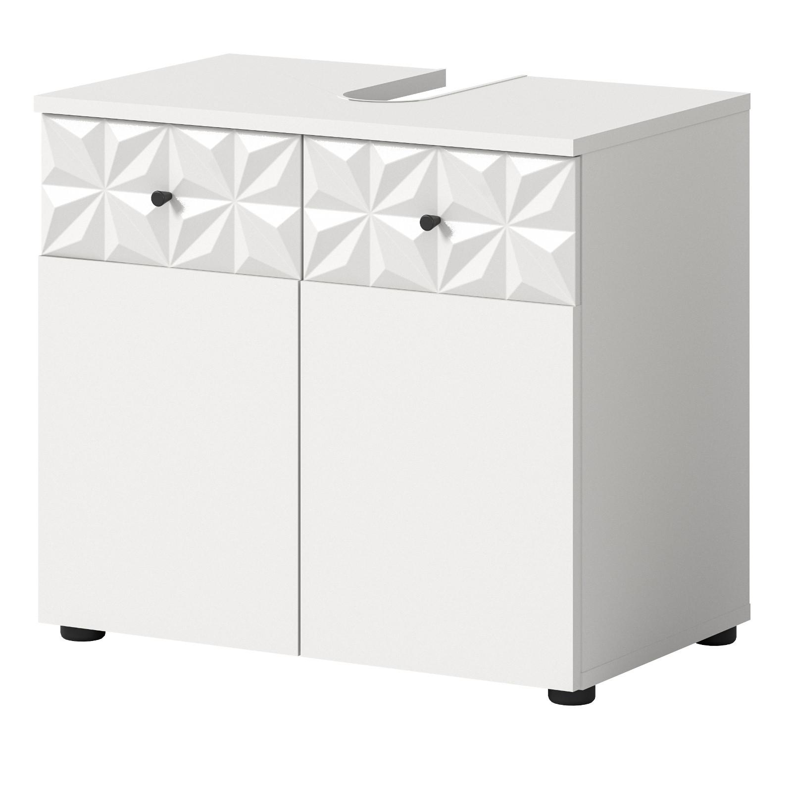 WASCHBECKENUNTERSCHRANK weiß Hochglanz 60 cm, Badschrank mit 3D-Struktur - Weiß Hochglanz/Schwarz, Holzwerkstoff/Kunststoff (60/54/34cm) - Inn.Furn