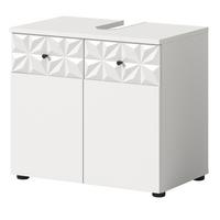 WASCHBECKENUNTERSCHRANK weiß Hochglanz 60 cm, Badschrank mit 3D-Struktur - Weiß Hochglanz/Schwarz, Holzwerkstoff/Kunststoff (60/54/34cm) - Inn.Furn