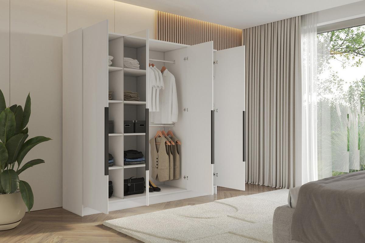 KLEIDERSCHRANK - LESE - 200 - Weiß - Schwarz/Weiß, Holzwerkstoff (200/200/51cm) - ALTDECOR
