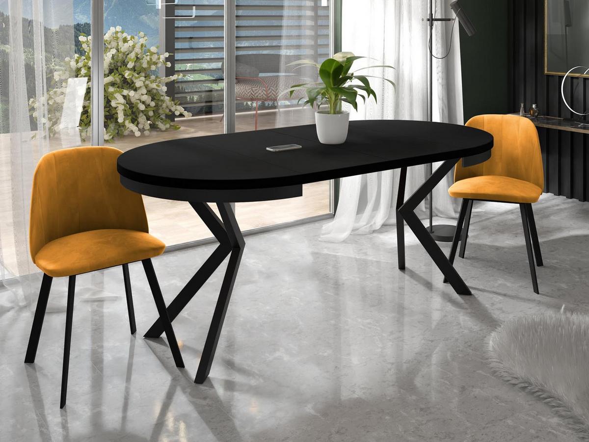 ESSTISCH Ross runder ausziehbarer, Schwarz 120-200/120/76 cm - Schwarz, Holzwerkstoff/Metall (120/200/76cm) - WFL GROUP