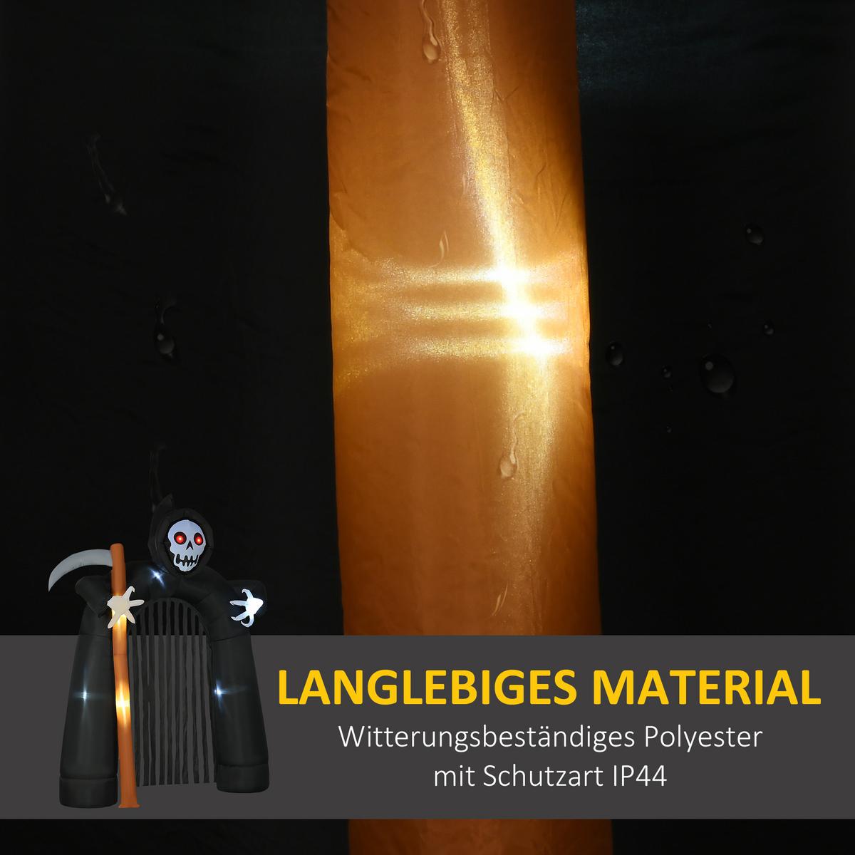 2,85 m große Halloween-Gartendeko Sensenmann selbstaufblasbar LED-Beleuchtung - Schwarz, Kunststoff (65/285/230cm) - HOMCOM