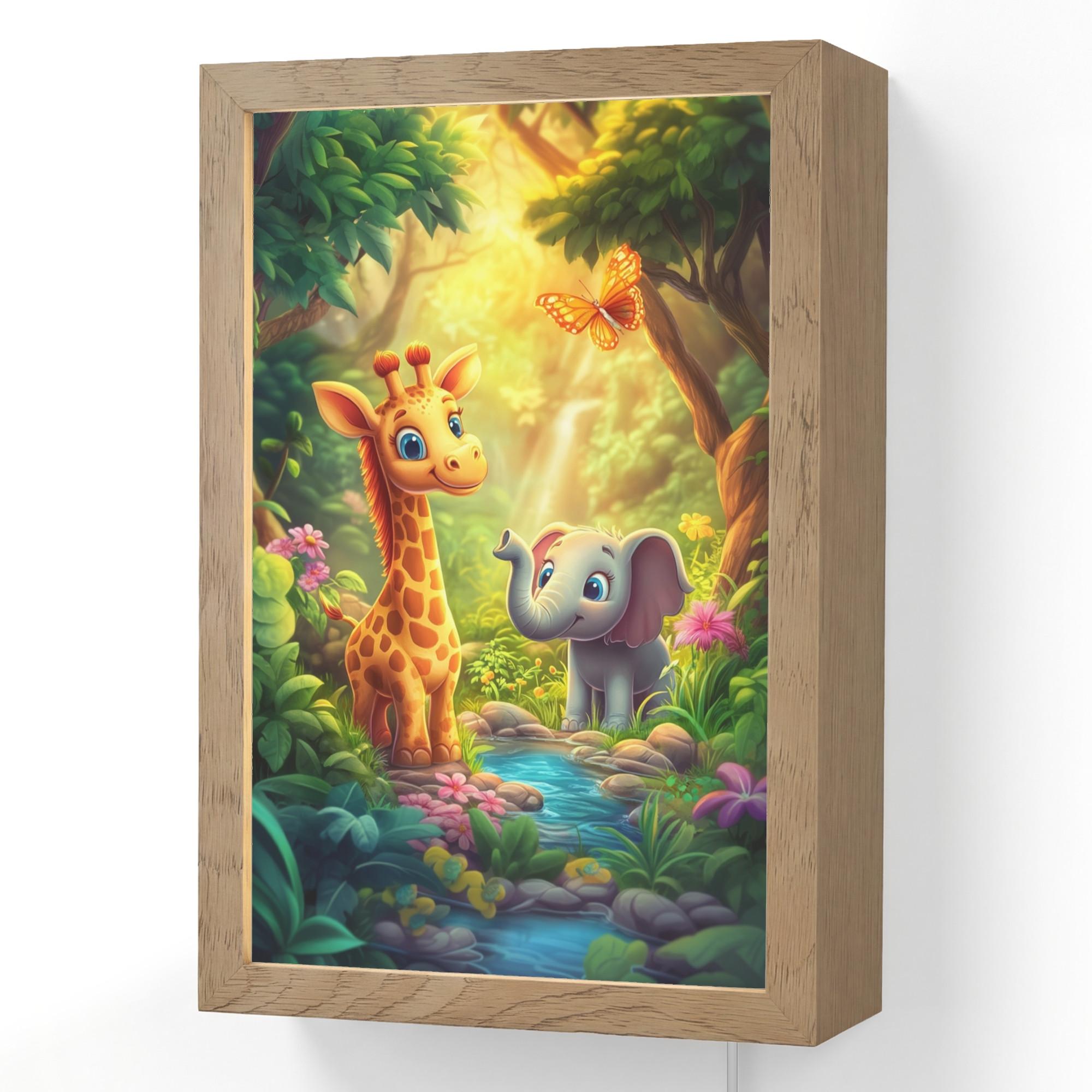WANDLEUCHTE Giraffe - Elefant - Blumen - Dschungel 20x30 cm - Grün, Holzwerkstoff (20/30/8cm) - OnlyWow