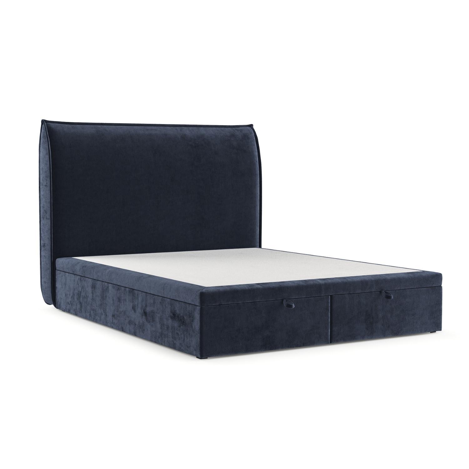 POLSTERBETT Tuvalu mit Stauraum 120/200 cm Marineblau im Lotta Stoff - Schwarz/Dunkelblau, Holz/Holzwerkstoff (120/200cm) - AltaBeds