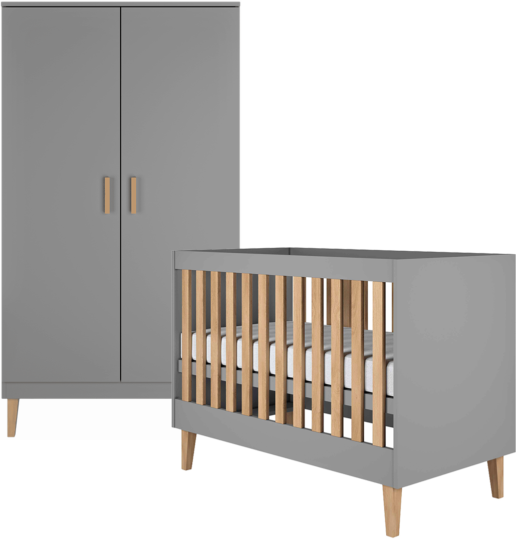 BABYZIMMER 2-teilig Kubi Grau - Grau, Holzwerkstoff (66/90/124cm) - Petits-meubles
