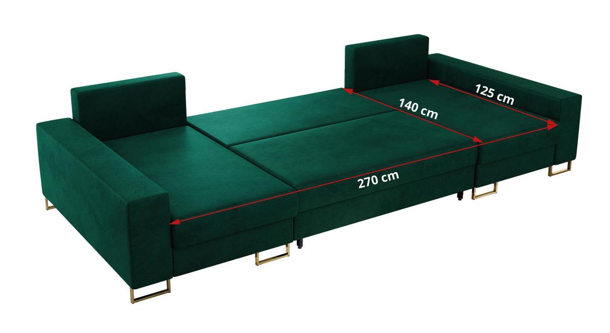 WOHNLANDSCHAFT DORIAN U Velvet Dunkelgrün - Dunkelgrün/Goldfarben, Textil/Metall (312/85/138cm) - MKS