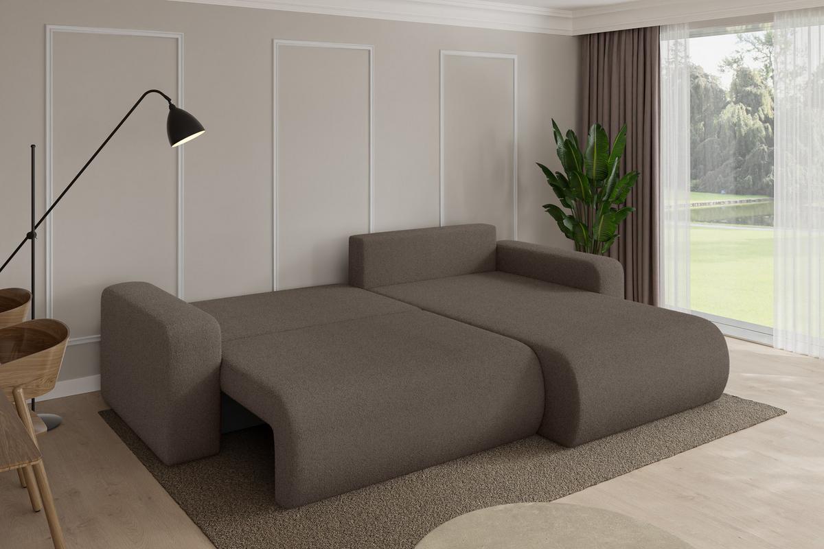 ECKSOFA mit Schlaffunktion Ottomane Rechts BERY-L 276x193x88 Braun Bouclé - Schwarz/Braun, Holzwerkstoff/Kunststoff (276/193cm) - ALTDECOR
