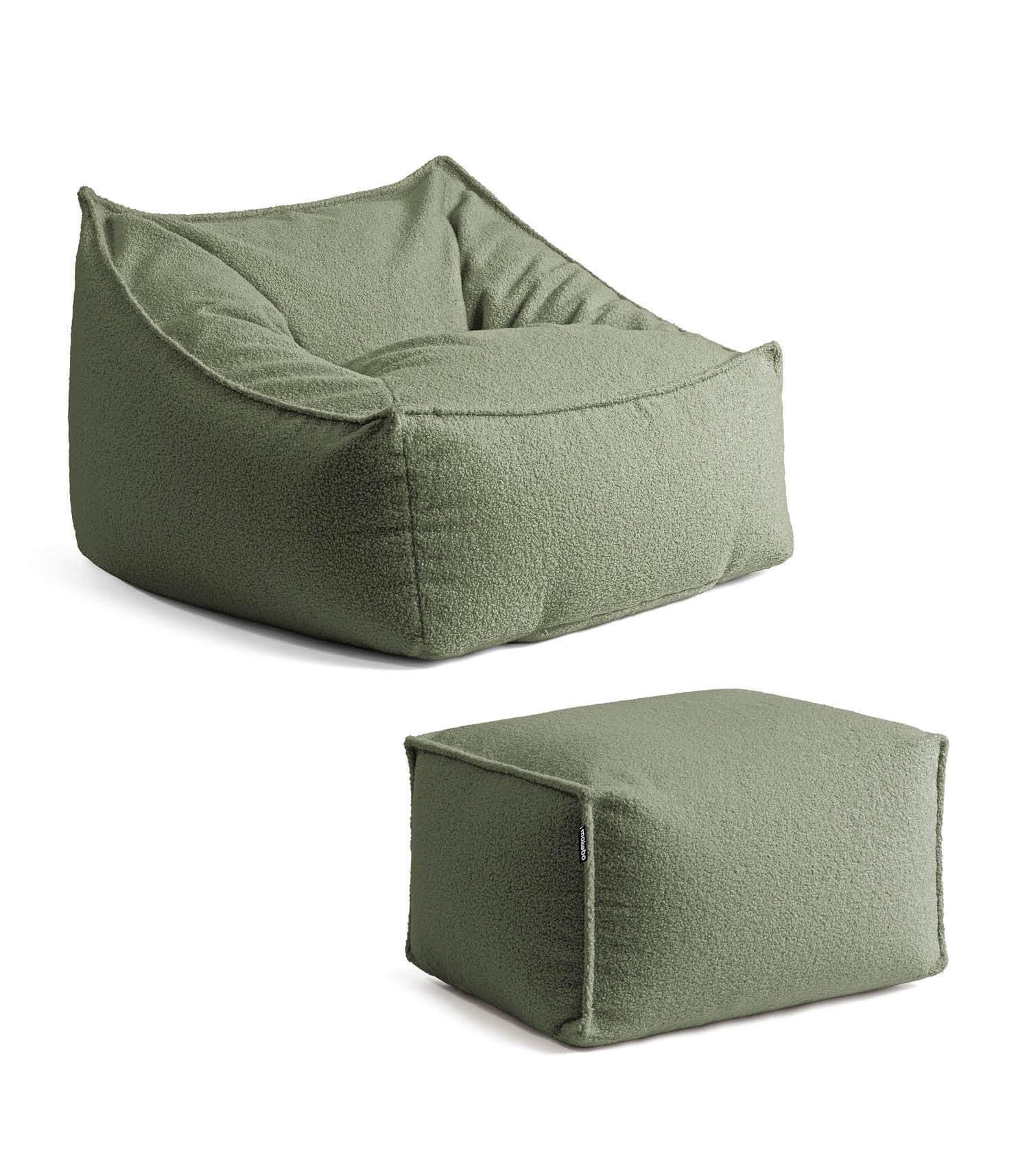 SITZSACK Bouclé Snug mit Hocker - Grün, Textil (150/75/60cm) - Mokebo