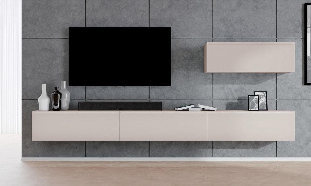 WOHNWAND Loriano IV Beige, Kaschmir 300/68/32 cm Anbauwand - Beige, Holzwerkstoff/Kunststoff (300/68/32cm) - AX Living