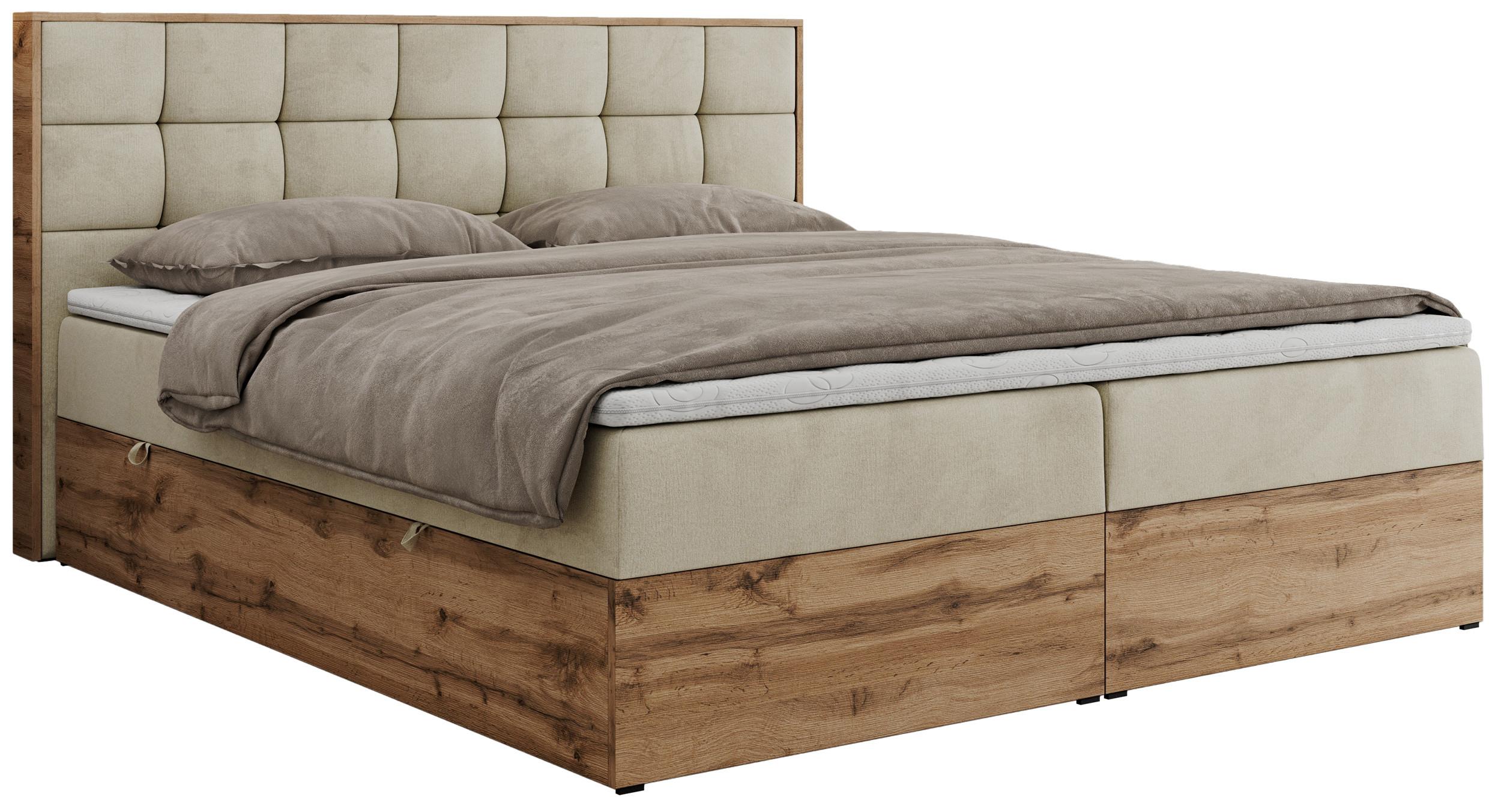 BOXBETT ALBERO 1 - 160/200 Beige Velvet - H4 - Beige, Holz/Textil (160/200cm) - MKS