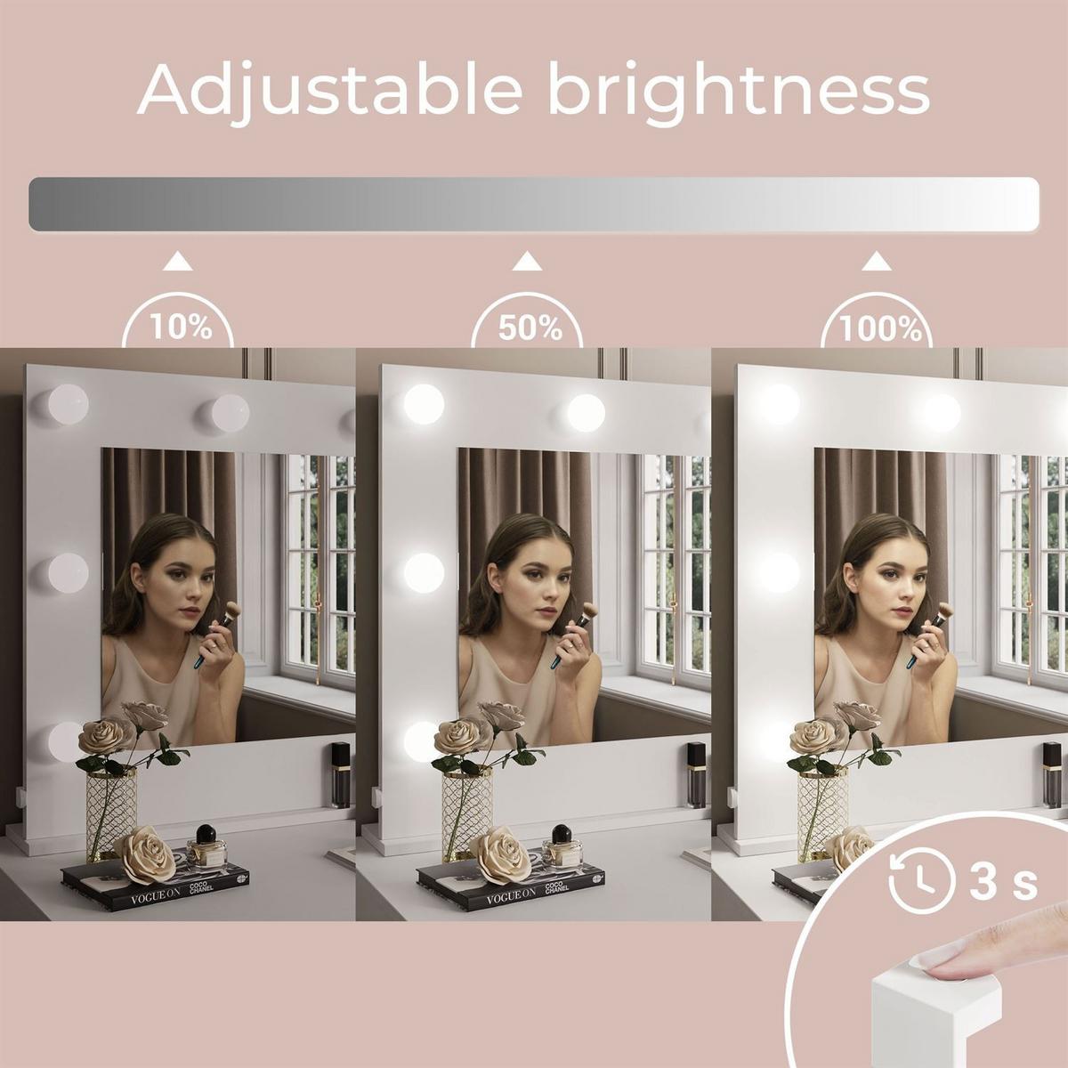 SCHMINKTISCH MADA DOUBLE mit LED-Beleuchtung - Weiß, Holzwerkstoff (152/75/55cm) - Lookway