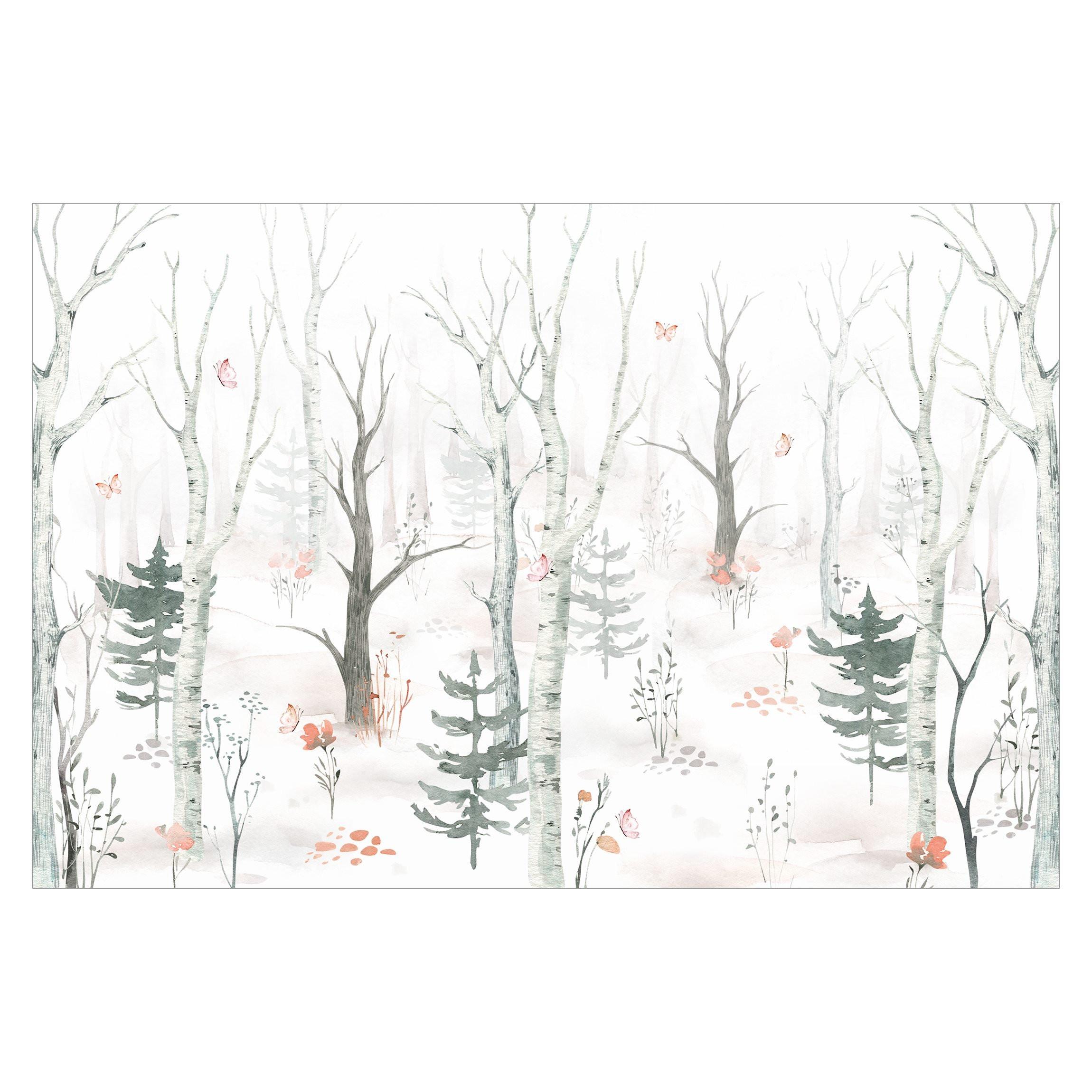 FOTOTAPETE Birkenwald mit Mohnblumen 432/290 cm - Eichefarben, Papier (432/290cm) - Bilderwelten
