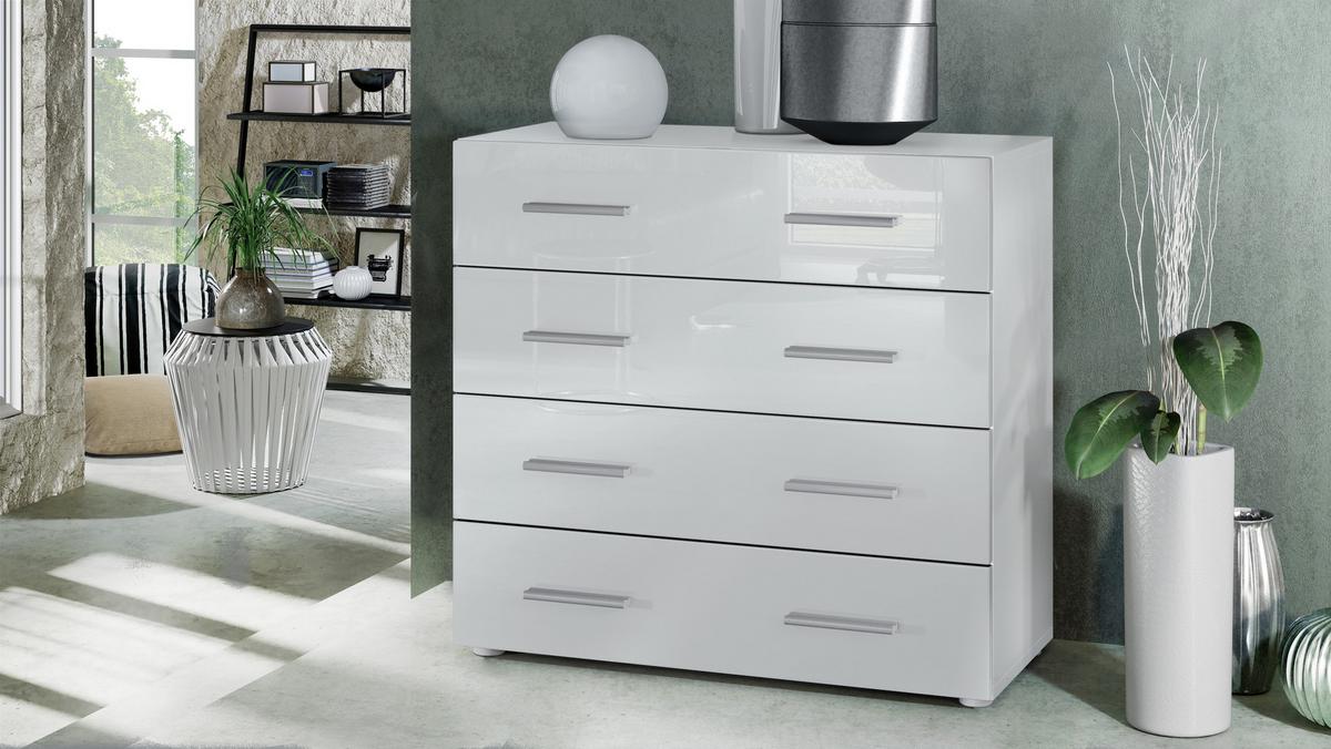 KOMMODE Pavos Weiß Hochglanz - Weiß Hochglanz, Holzwerkstoff (76/72/35cm) - Vladon