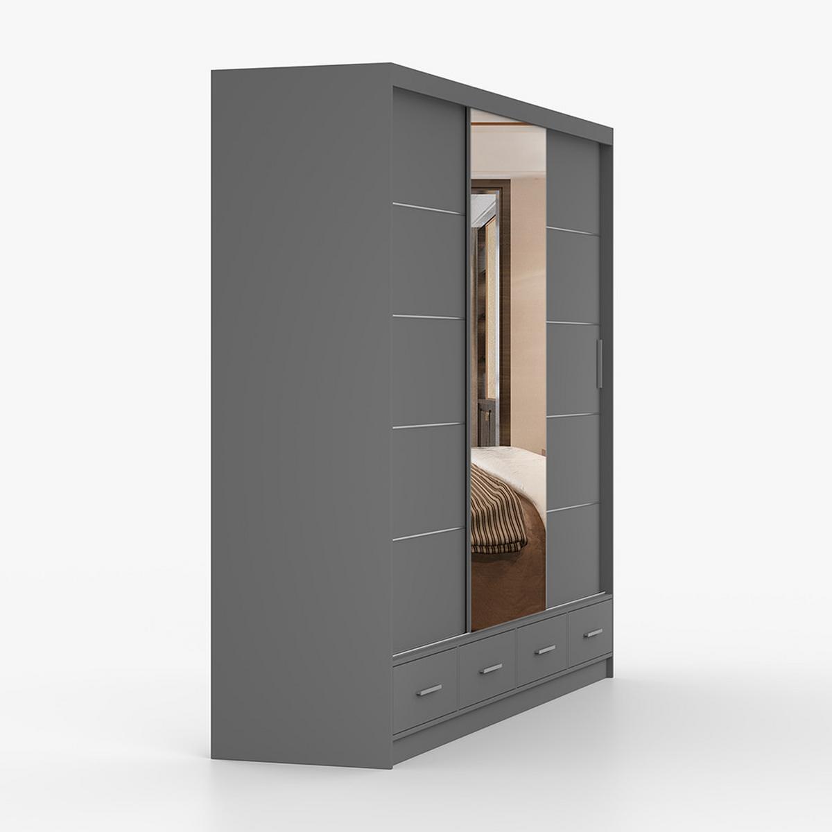 KLEIDERSCHRANK Florence 250 cm, 250/215/64, 2-türig, grau - Grau, Holzwerkstoff (250/215/64cm) - imoebel24