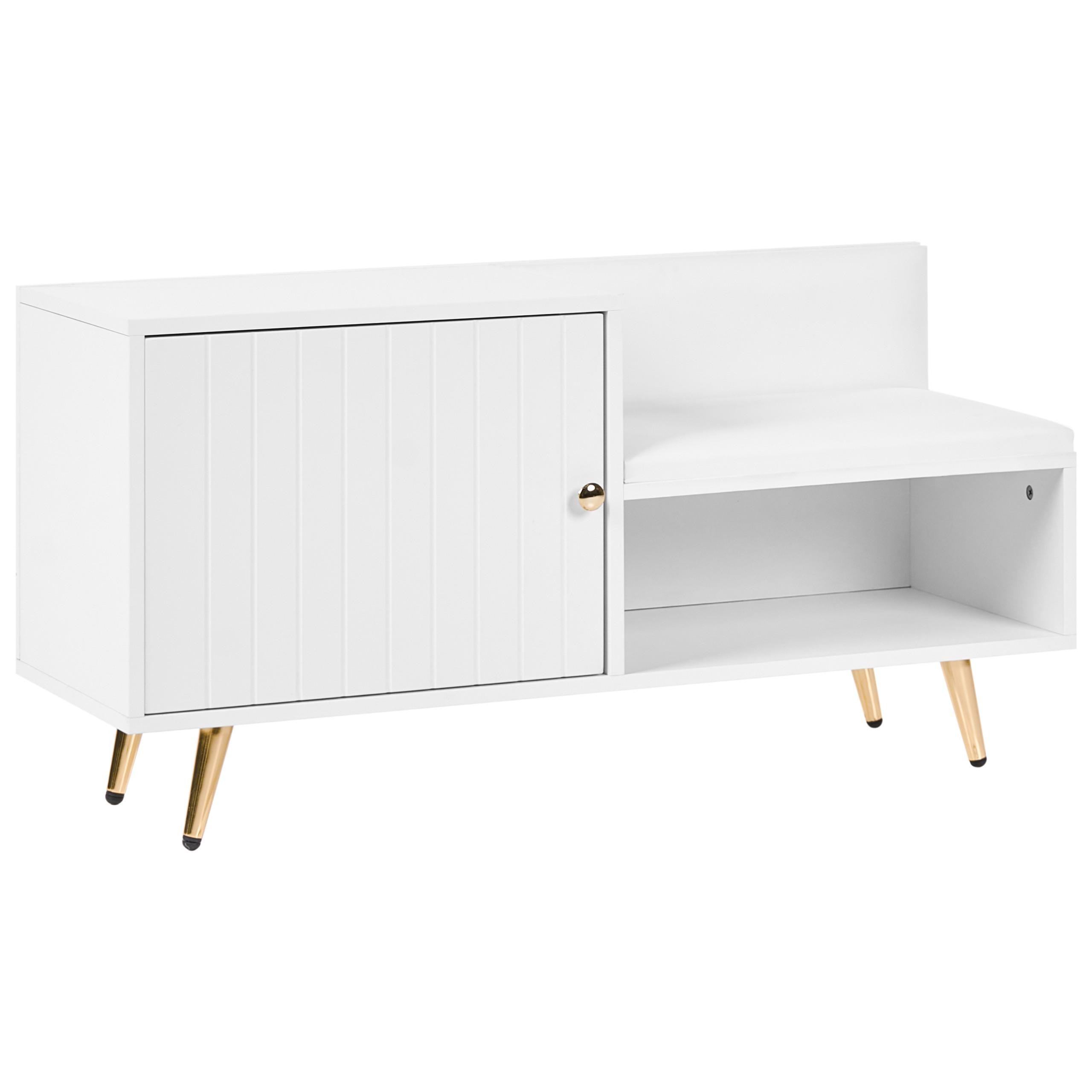 SCHUHBANK Weiß Kelowna - Goldfarben/Weiß, Holzwerkstoff (100/50/35cm) - Beliani