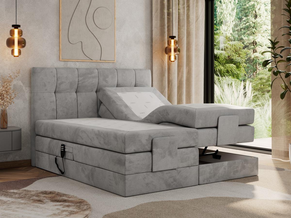BOXBETT VITTORIA 200/200 - Hellgrau Velvet - H3 - Hellgrau, Holz/Textil (200/200cm) - MKS