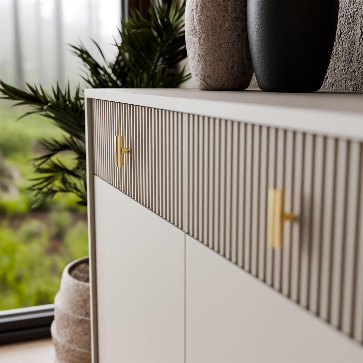 SIDEBOARDS MIDNIGHT 3D3S mit drei Schubladen auf Gestell kaschmir - Kaschmir/Schwarz, Holzwerkstoff (154.5/82.5/39cm) - Lookway