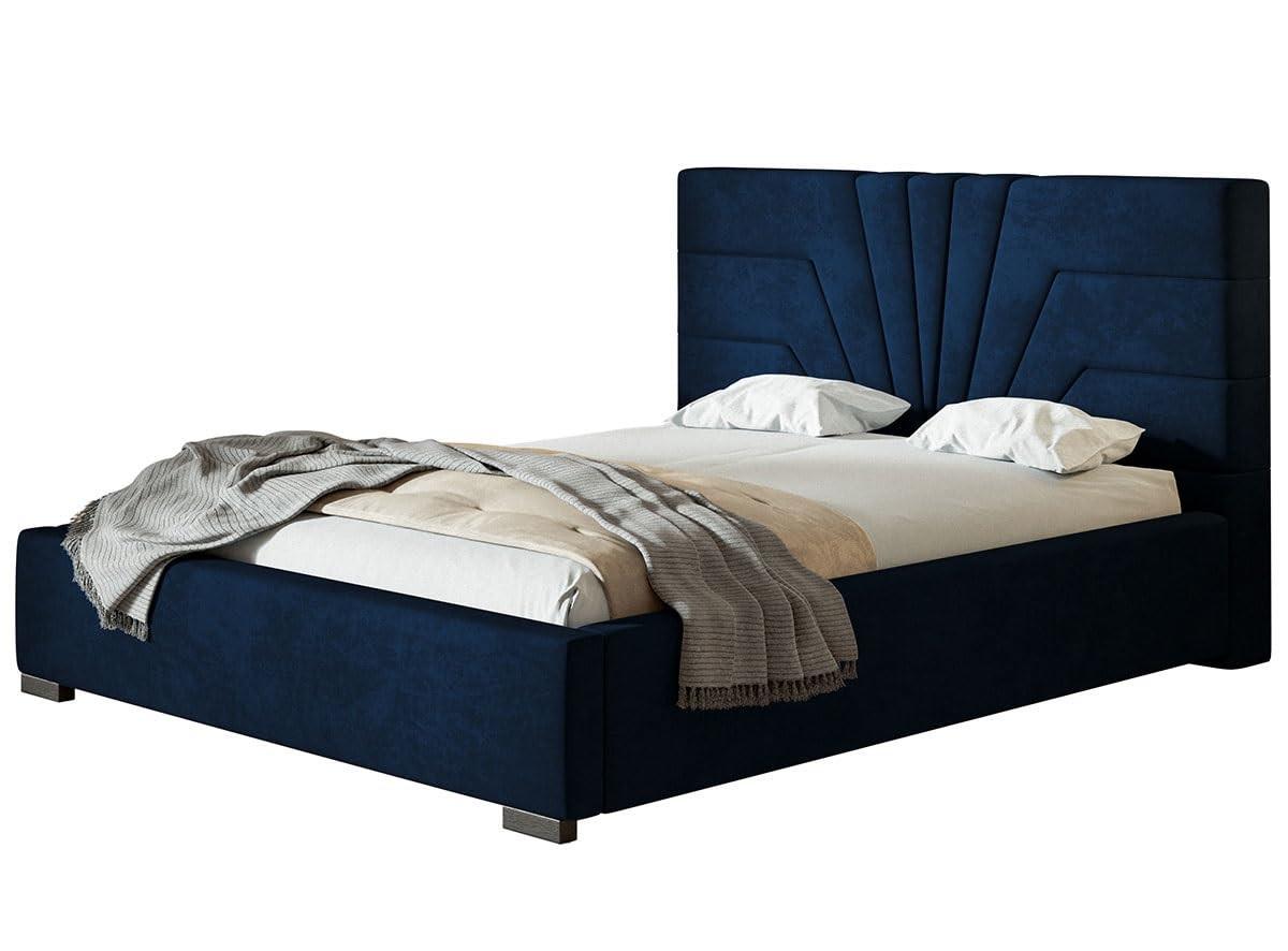 POLSTERBETT Athene mit Kopfteil, 140x200 cm, Doppelbett mit Bettkasten und Lattenrost aus Holz, Velourstoff Dunkelblau - Dunkelblau, Holz/Textil (140/200cm) - Alpi-Möbel