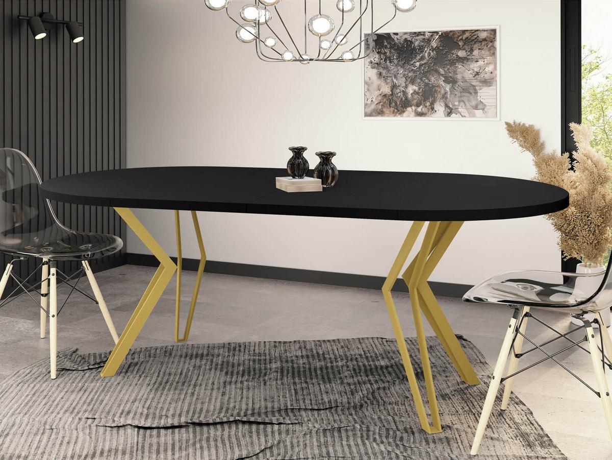 ESSTISCH Daisy runder ausziehbarer, Schwarz 120-200/100/76 cm - Goldfarben/Schwarz, Holzwerkstoff/Metall (120/200/76cm) - WFL GROUP