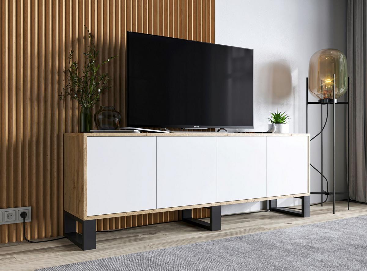 TV-SCHRANK Apollo2 Eiche wotan Weiß Matt mit Metallbeinen 150/53/35 cm - Weiß, Holzwerkstoff/Metall (150/53/35cm) - Meble Lindner