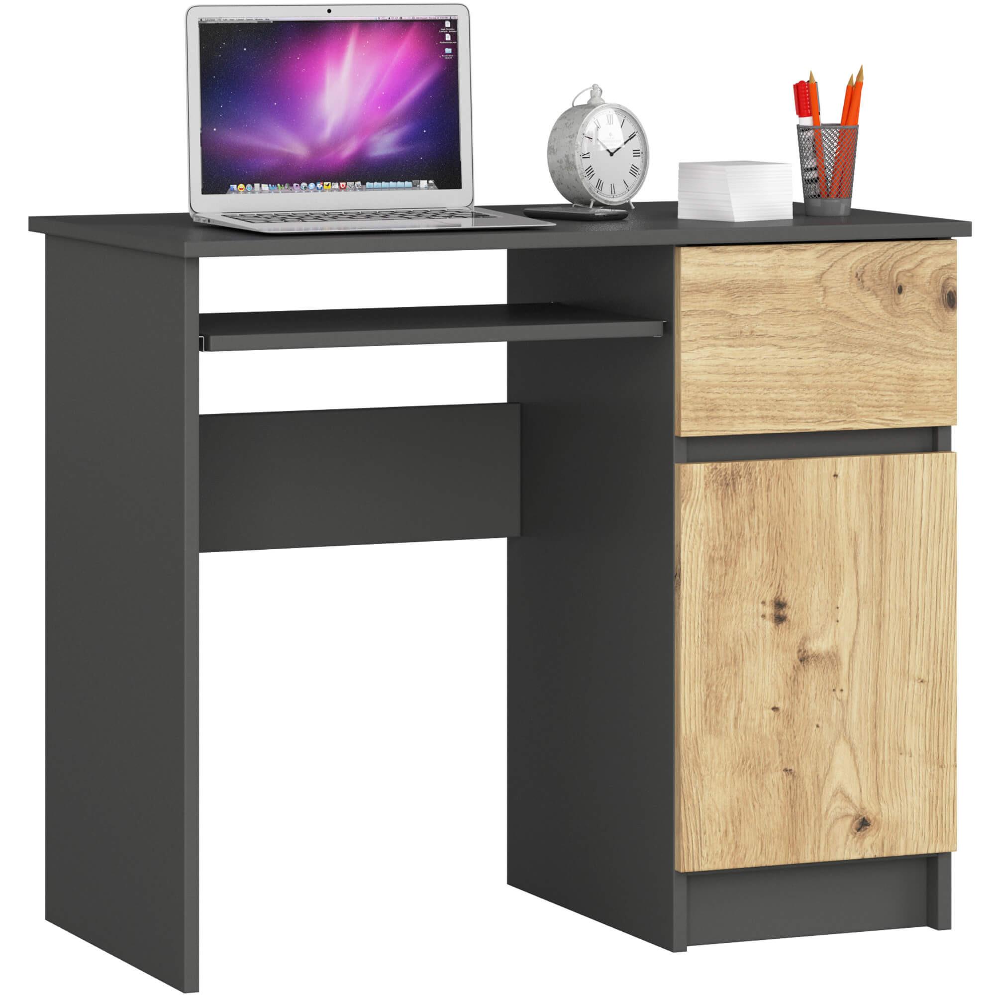 SCHREIBTISCH Graphit Grau, Eiche Artisan 77/90/50 - Graphitfarben/Eiche Artisan, Holzwerkstoff (124/52/77cm) - RAUMHIRSCH FURNITURE