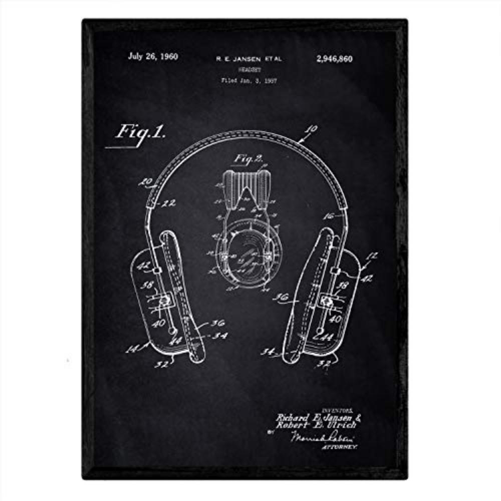 POSTER Kopfhörer Patent A3 Rahmenlos - Schwarz, Papier (29.7/5/42cm) - Nacnic