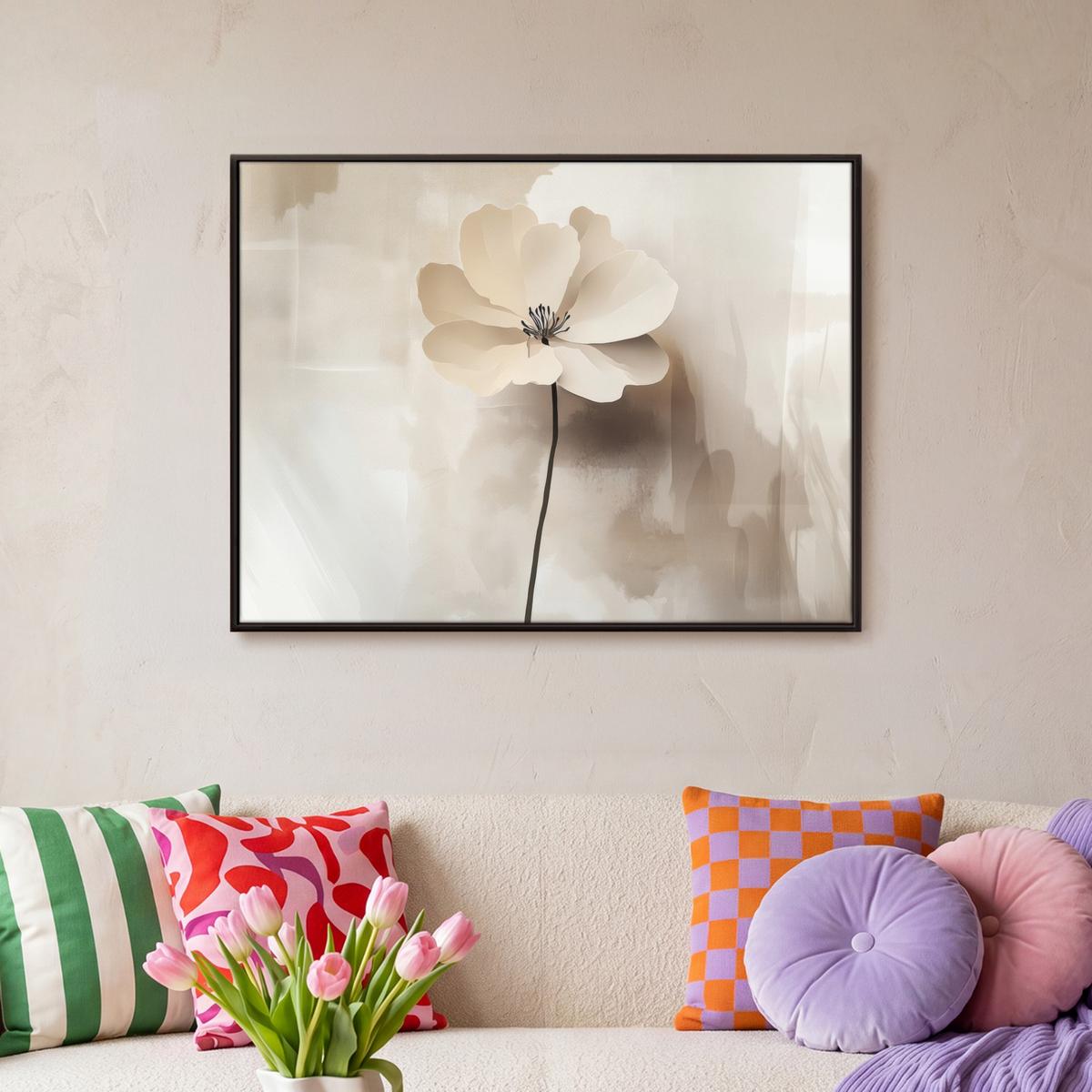 LEINWAND Bilder mit Rahmen - Blume - Beige - Farbe - Schatten - 80x60 - Creme, Textil (80/60cm) - MuchoWow