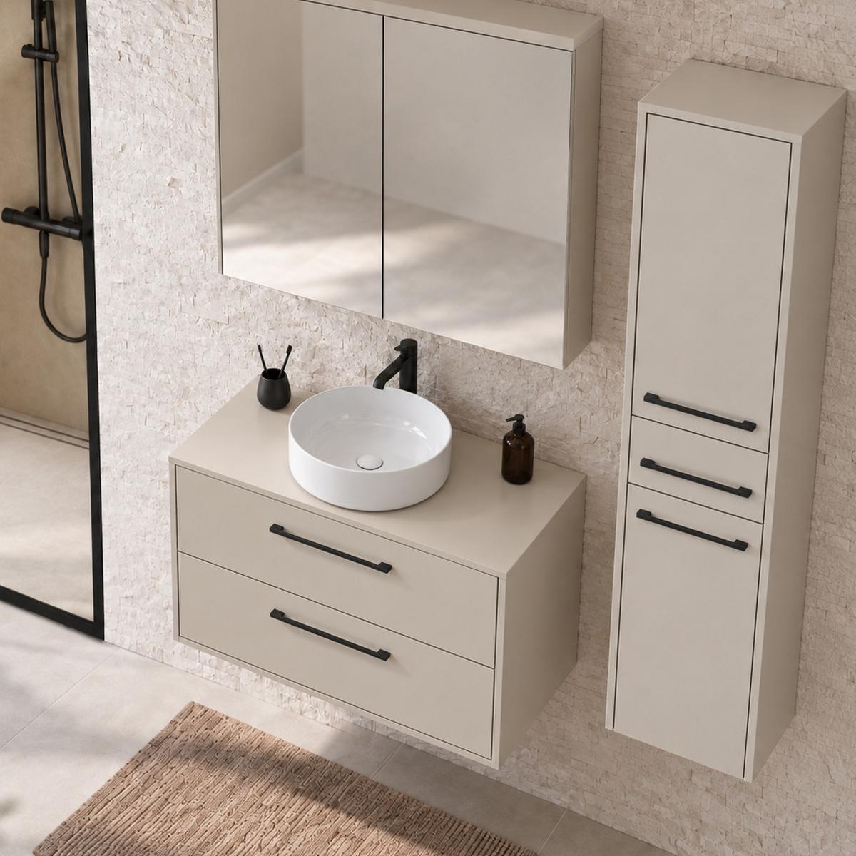 BADMÖBEL-SET Florence 3 Teile Cashmere - 80 x 46 x 46 cm - Kaschmir, Holz (80/46/46cm) - Badplaats