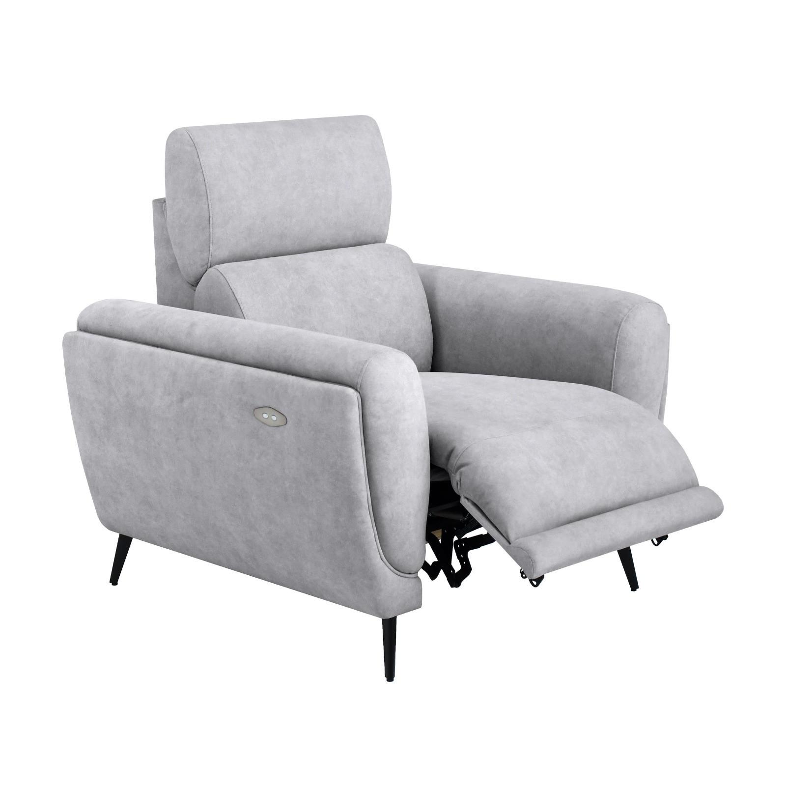 RELAXSESSEL Comfort, mit elektrischer Verstellung und verstellbarer Kopfstütze, Hellgrau - Hellgrau/Schwarz, Textil (103/97/102cm) - Beautysofa