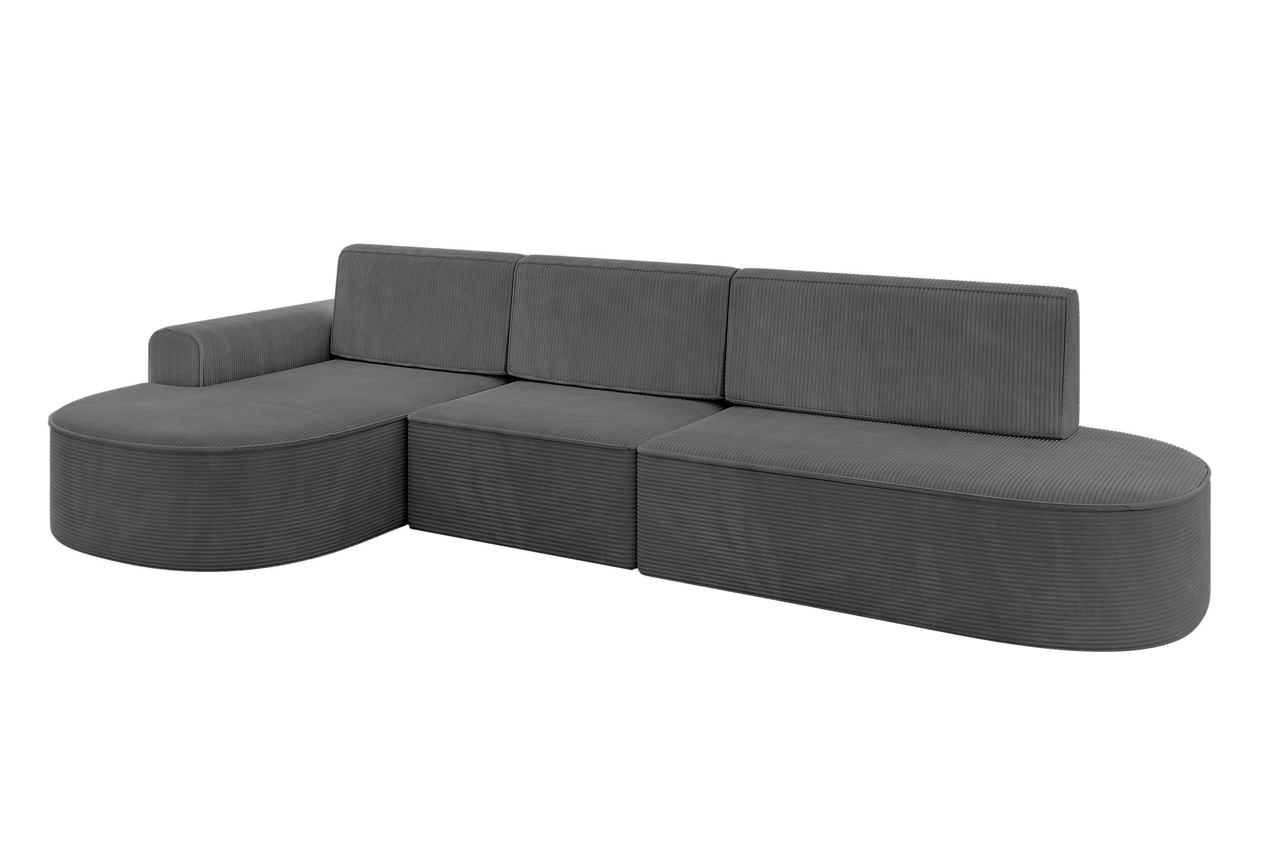 ECKSOFA mit Schlaffunktion Ottomane Links MARI L2-S 368X167X85 Dunkelgrau Cord - Graphitfarben/Schwarz, Holzwerkstoff/Kunststoff (368/167cm) - ALTDECOR