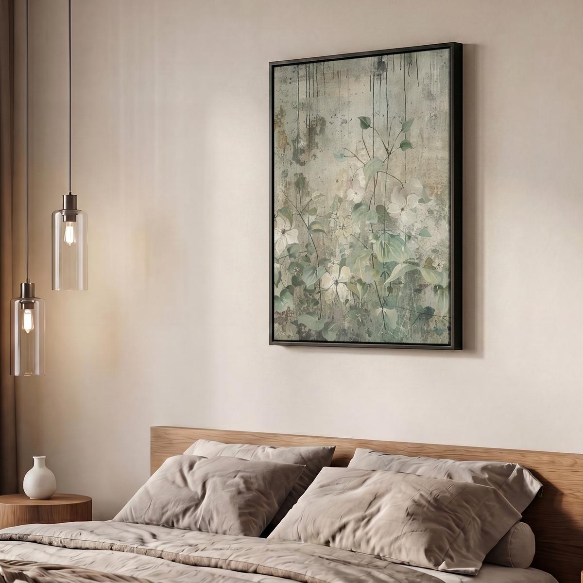 LEINWAND Bilder mit Rahmen - Blumen - Blätter - Abstrakt - Modern - 50x70 - Grau, Textil (50/70cm) - MuchoWow