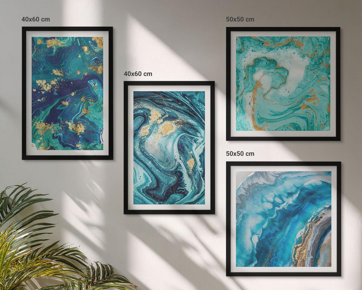 BILDER SET 4er Set - 50x50 cm & 40x60 cm Schwarzer Rahmen - Abstraktionen dekorativer Malerei - Schwarz, Kunststoff (50/50cm) - TULUP