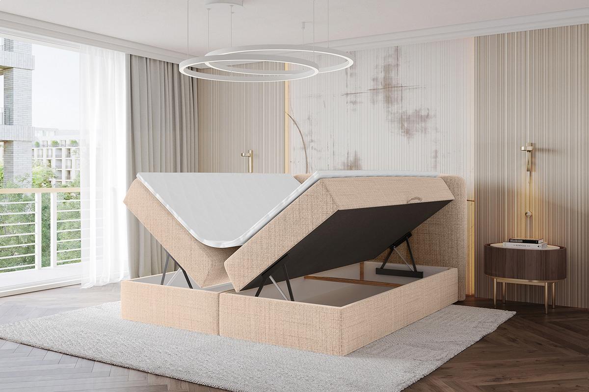BOXBETT mit Matratze H4 - NINA - 180x200 cm - Dunkelbeige - Cappuccino, Holzwerkstoff (180/200cm) - ALTDECOR