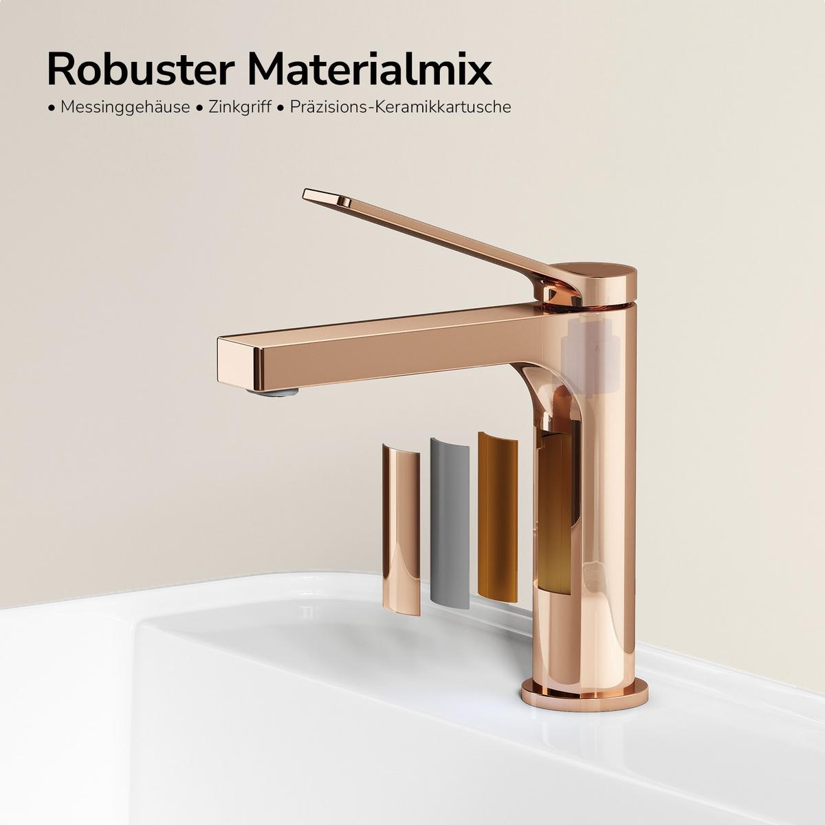 WASCHTISCHARMATUR Rosengold 19,5/17,3/4,6 cm - Roségold, Metall (17.3/19.5/4.6cm) - EMKE