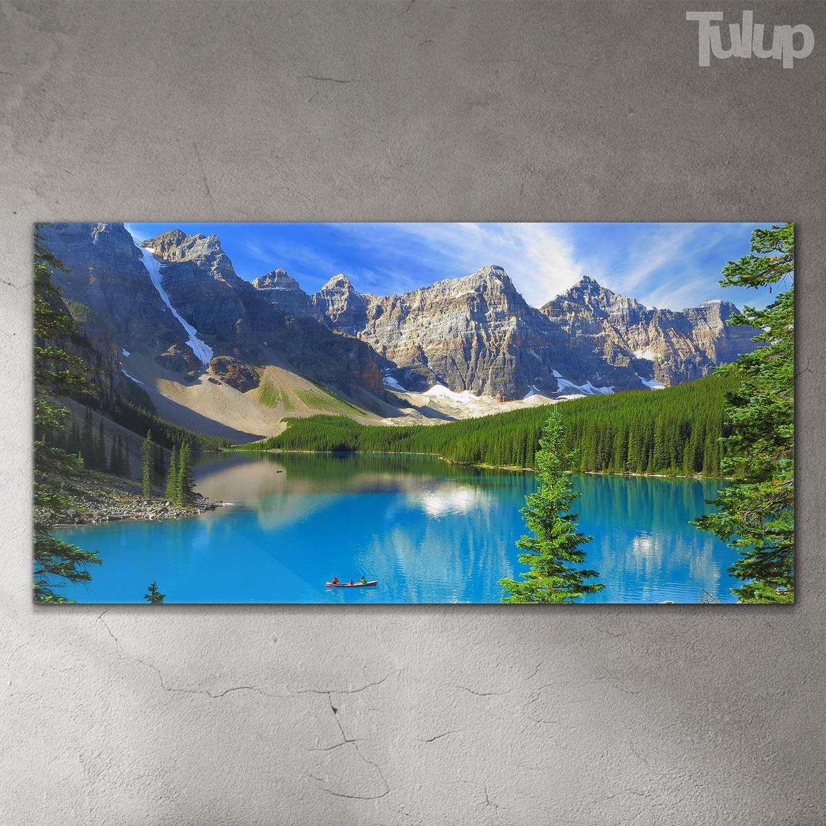 GLASBILD 120x60 cm Berge und Wald - Türkis/Blau, Glas (120/60cm) - TULUP