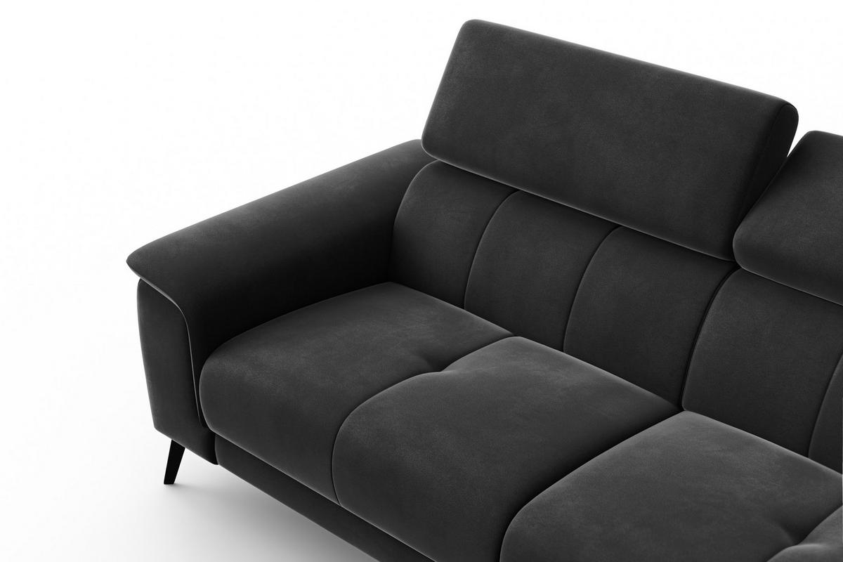SOFA FIERO 3-Sitzer, Schwarzer Veloursstoff - Schwarz, Holz/Textil (212/82/103cm) - Courtois Laville