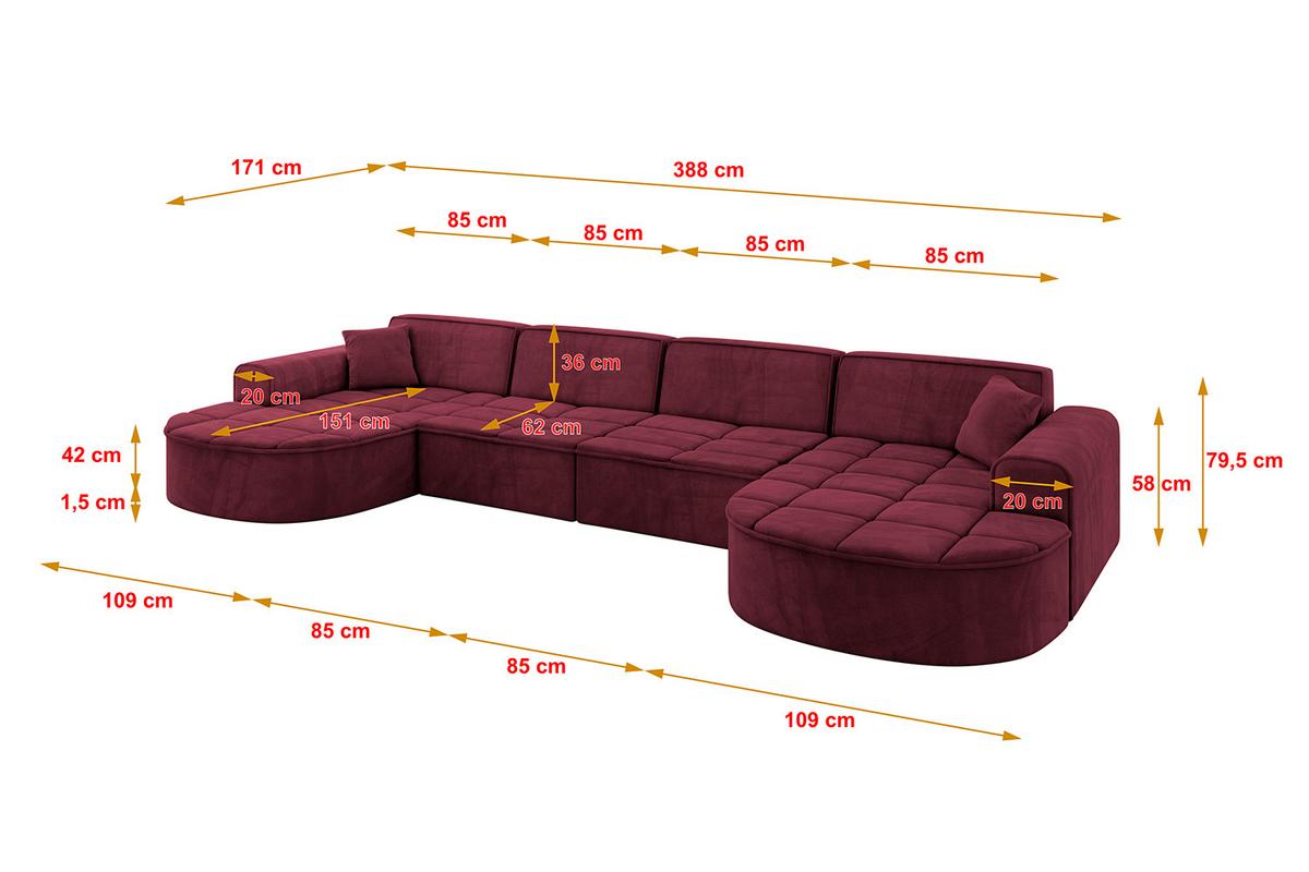 WOHNLANDSCHAFT TARO-U2 - 388x171x79,5 cm Bordeauxrot - Bordeaux, Holzwerkstoff/Textil (388/79.5/171cm) - ALTDECOR