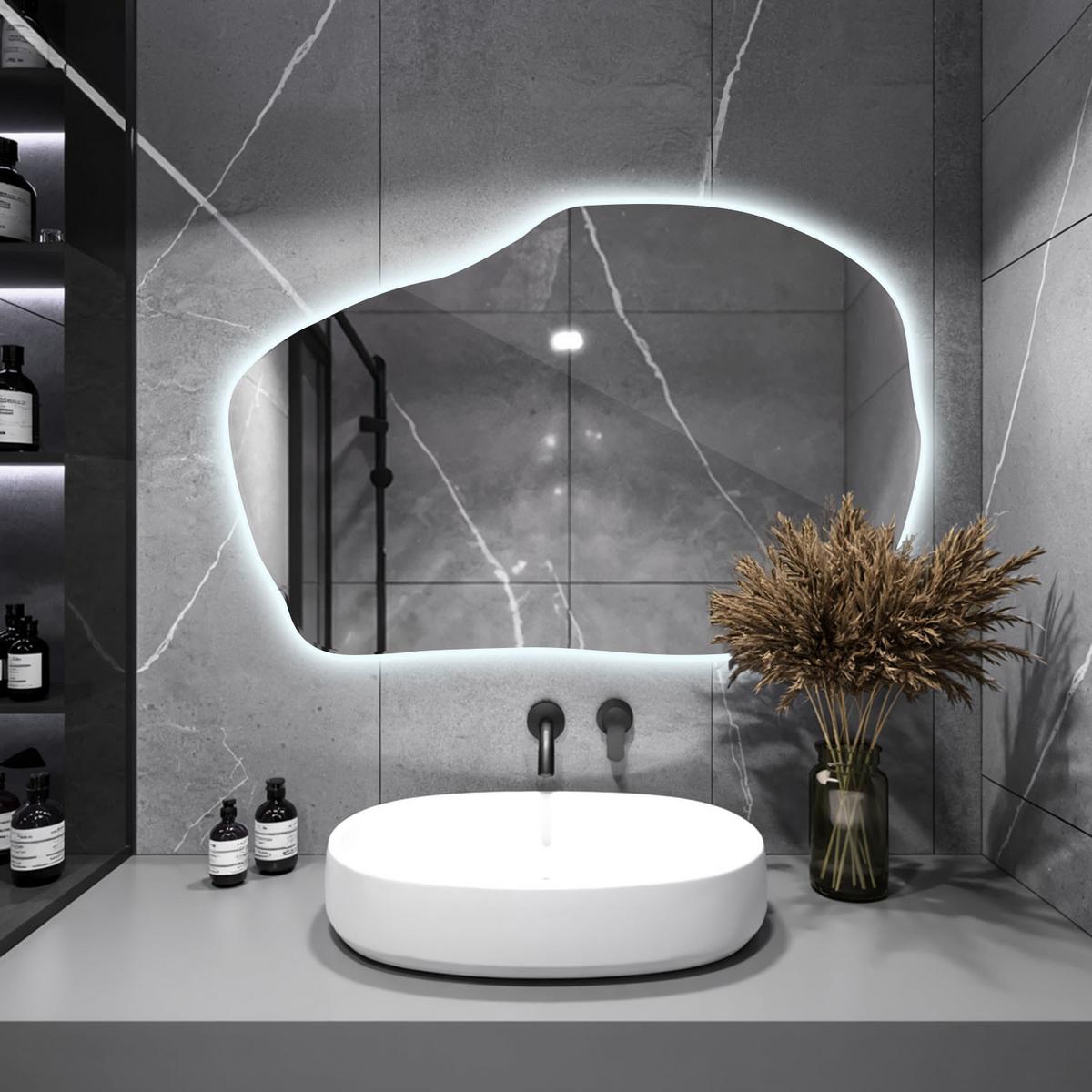 LED-SPIEGEL 80x52 cm Asymmetrisch Kaltweiß 6000K - Transparent, Glas (52/80/0.4cm) - Wallfluent